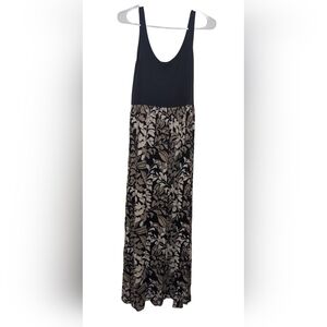 LOFT Black and Cream Leaf Print Maxi Dress